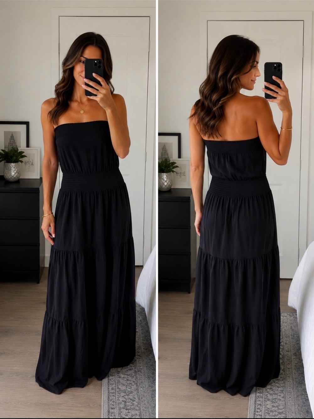 Arden B Black Strapless Smocked Tiered Maxi Dress
